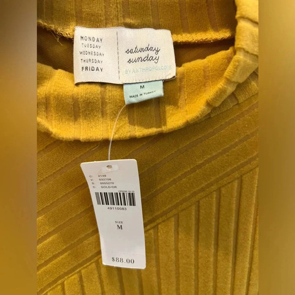 NWT new Anthropologie Saturday Sunday ribbed tunic sweater medium gold yellow - Picture 4 of 11